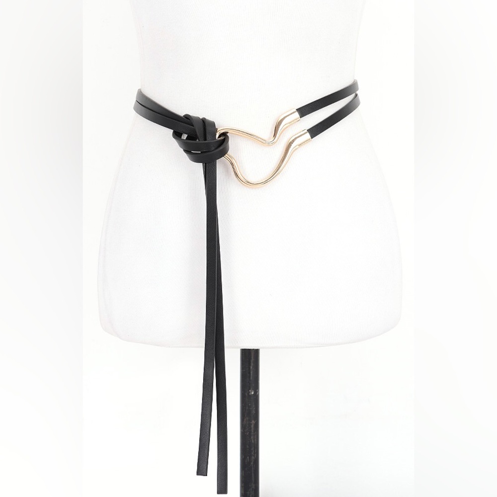 Black Vegan Leather and Gold Women's Waist Statement Belt